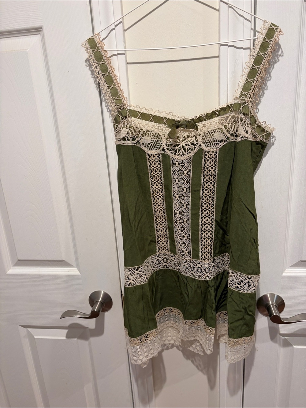 Source Unknown Olive Mini Dress with Cream Crochet Trim - Picture 5 of 8